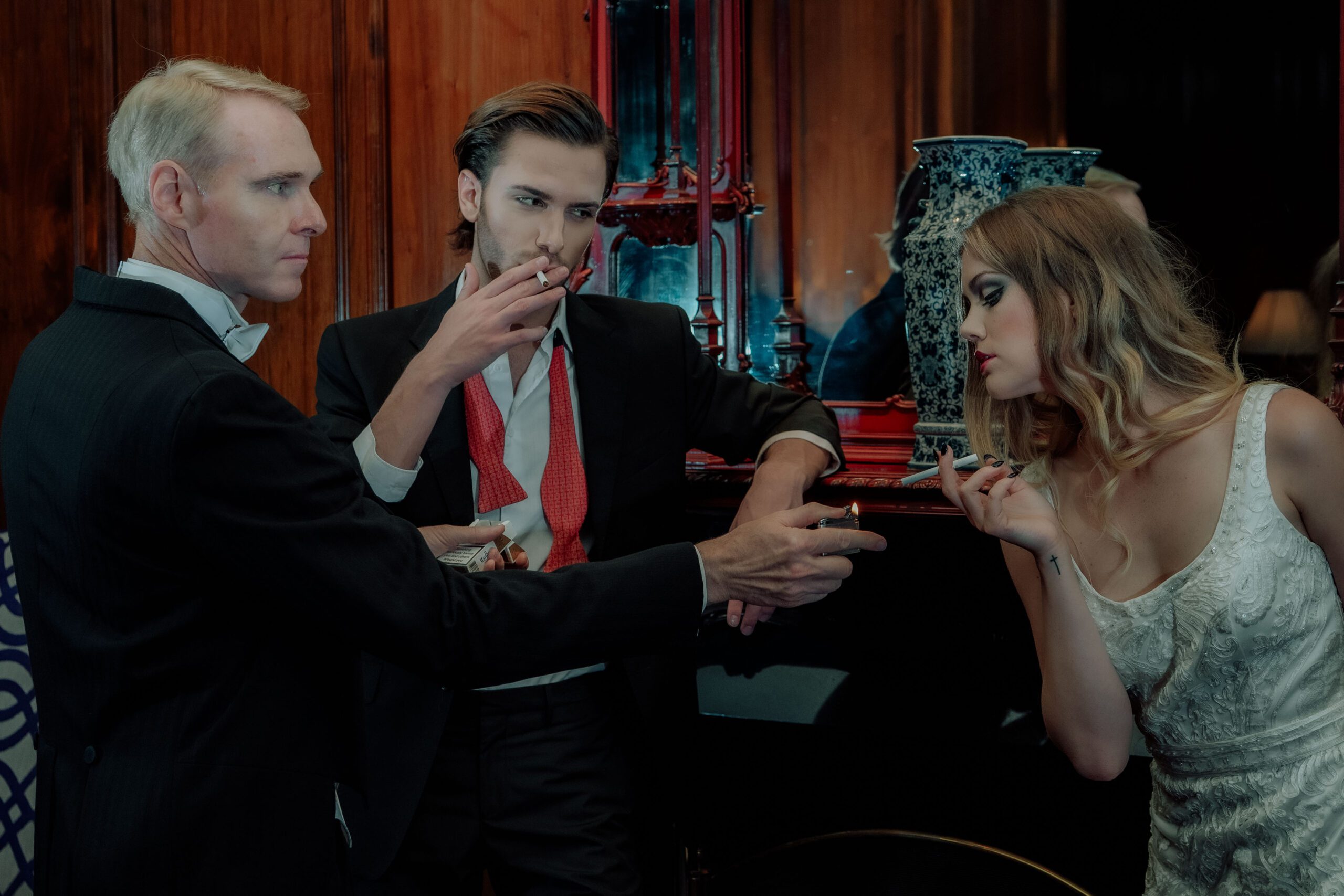 couples candid shot with a vintage style backdrop at at the adolphus hotel dallas