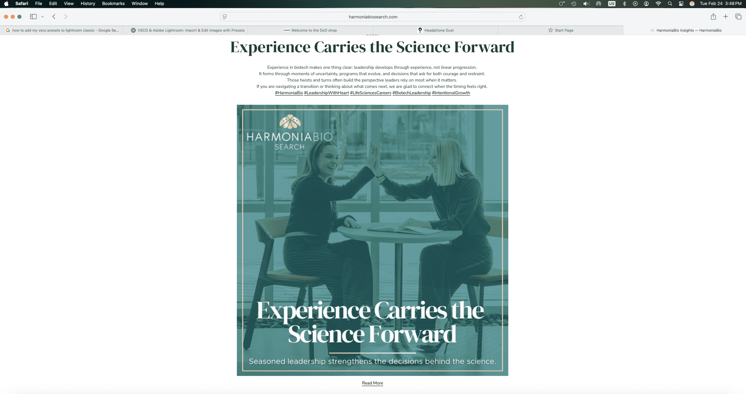 HarmoniaBio Search web page showcasing corporate lifestyle photography and personal branding images by Dallas photographer William Bichara