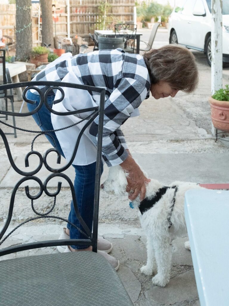 Marfa Texas home of Ramona the Queen of Marfa Burritos with our dog