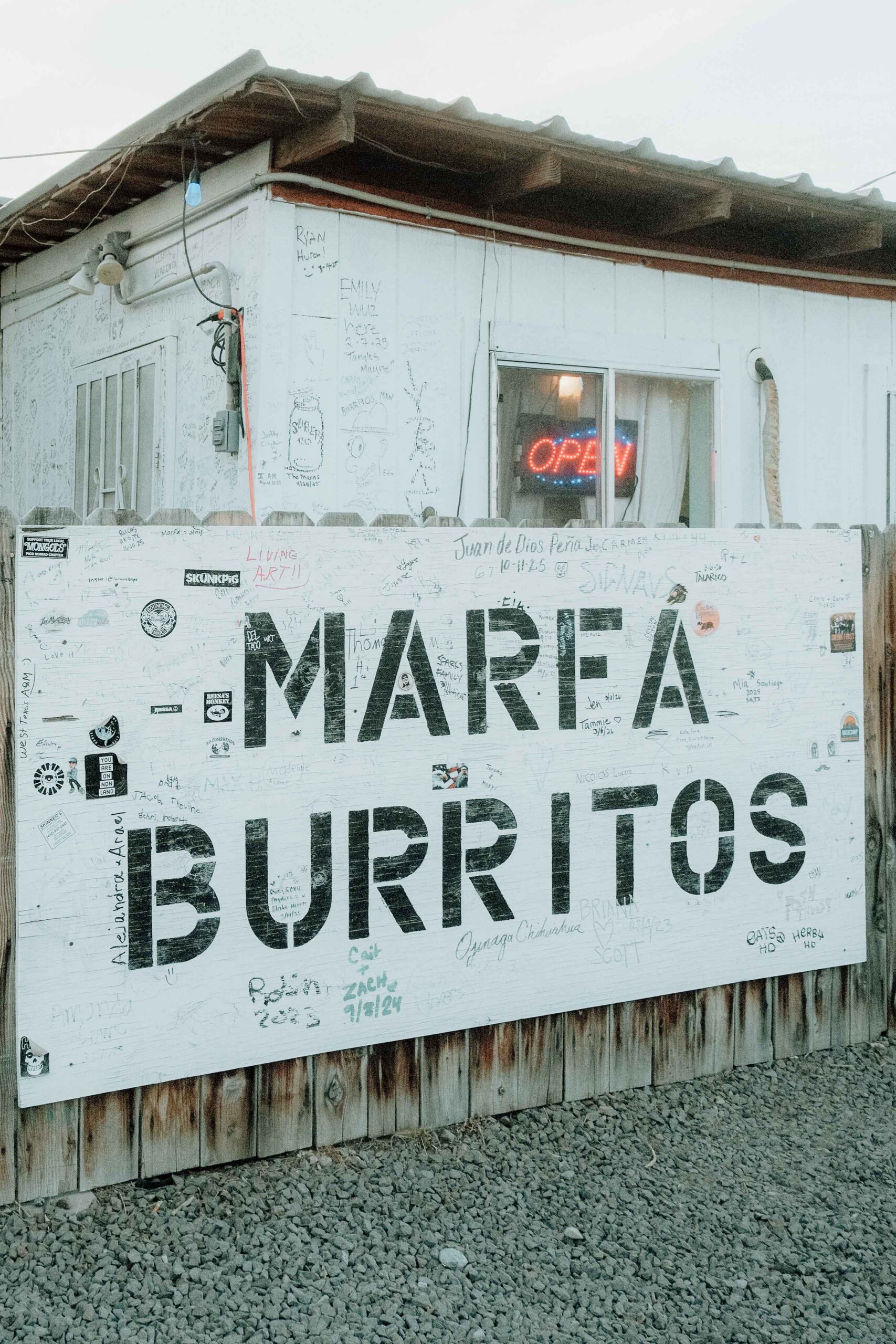 Marfa Burrito restaurant exterior in Marfa Texas home of Ramona the Queen of Marfa Burritos