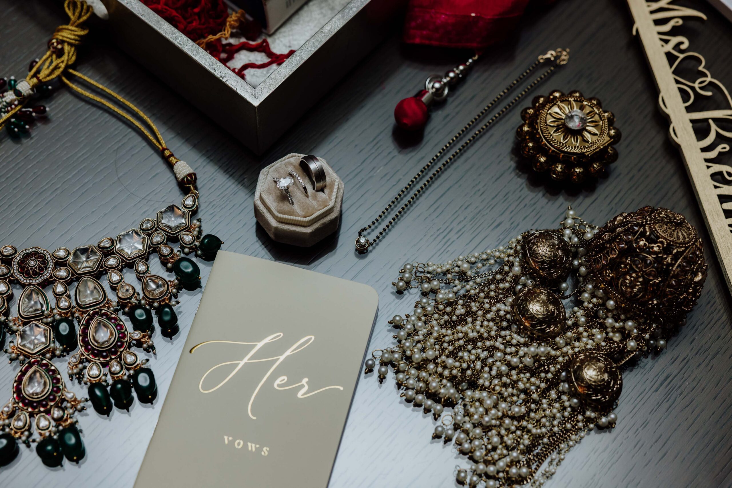 Bridal details rings and jewelry at Sikh wedding of Surbhi and Travis