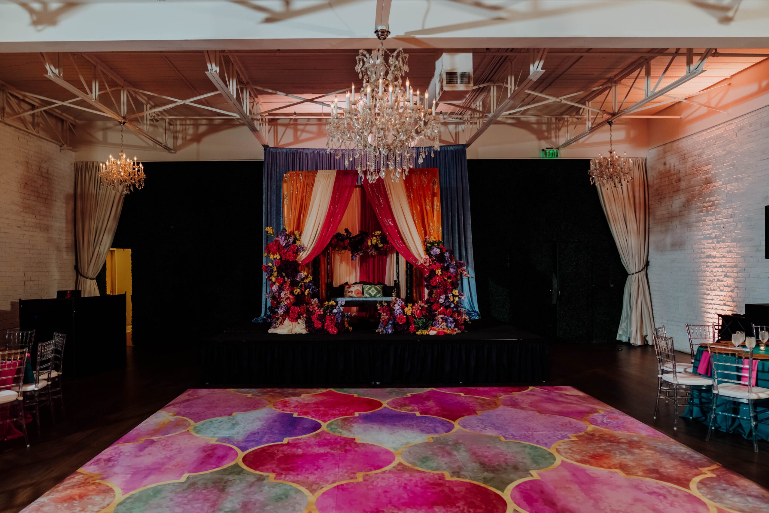 Surbhi and Travis Sangeet night decor by RAO Factor Decor at Howell and Dragon Dallas Texas